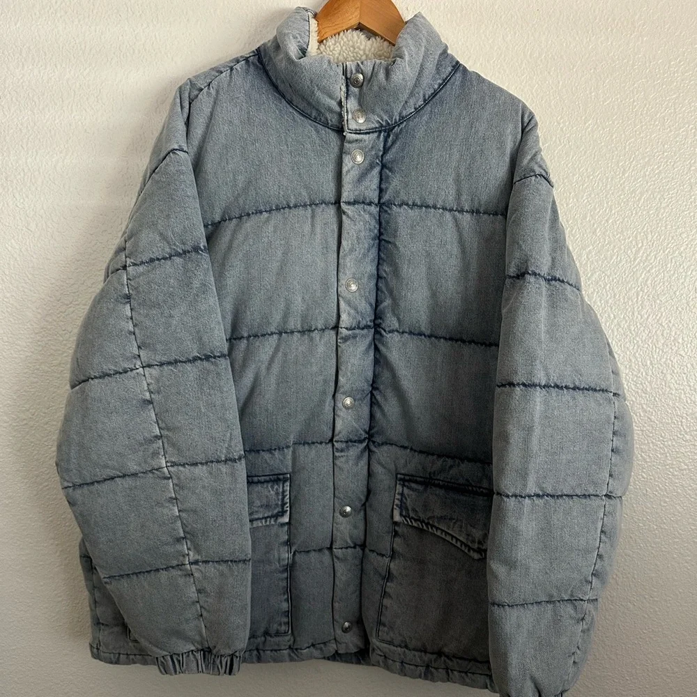 Levi’s Western Puffer Down Denim Jacket Oversized Sherpa Country Men Size Large